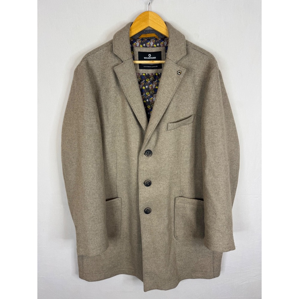 Milestone MS-Yannick Wool Blend Overcoat Tan Brown Mens XL US 54 D/I